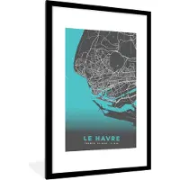 PosterMonkey Fotolijst incl. Poster - Le Havre - Plattegrond - Stadskaart - Kaart - Frankrijk - 60x90 cm - Posterlijst