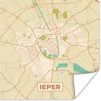 PosterMonkey Poster Vintage - Ieper - Plattegrond - Kaart - Stadskaart - 50x50 cm
