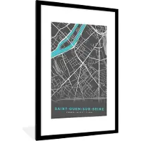 PosterMonkey Fotolijst incl. Poster - Saint-Ouen-sur-Seine - Frankrijk - Plattegrond - Kaart - Stadskaart - 60x90 cm - Posterlijst