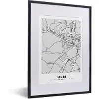 PosterMonkey Fotolijst incl. Poster - Duitsland - Plattegrond - Kaart - Ulm - Stadskaart - 30x40 cm - Posterlijst
