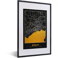 PosterMonkey Fotolijst incl. Poster - Plattegrond – Stadskaart – Brest - Frankrijk - Kaart - 40x60 cm - Posterlijst