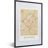 PosterMonkey Fotolijst incl. Poster - Hattingen - Vintage - Plattegrond - Stadskaart - Kaart - 40x60 cm - Posterlijst