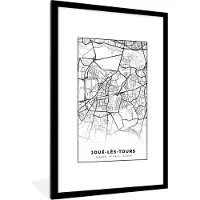 PosterMonkey Fotolijst incl. Poster Zwart Wit- Frankrijk - Kaart - Plattegrond - Joué-lès-Tours - Stadskaart - Zwart wit - 80x120 cm - Posterlijst