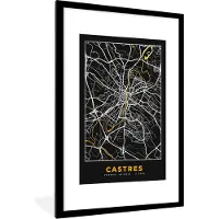 PosterMonkey Fotolijst incl. Poster - Plattegrond – Castres – Stadskaart – Kaart – Frankrijk - 80x120 cm - Posterlijst