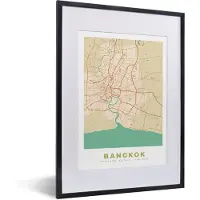PosterMonkey Fotolijst incl. Poster - Bangkok - Plattegrond - Vintage - Stadskaart - Kaart - 30x40 cm - Posterlijst