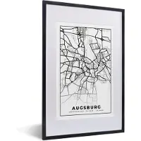 PosterMonkey Fotolijst incl. Poster - Kaart - Augsburg - Plattegrond - Stadskaart - 40x60 cm - Posterlijst