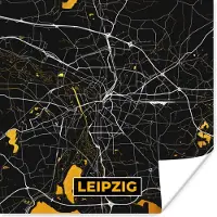 PosterMonkey Poster Leipzig - Goud - Stadskaart - Duitsland - Kaart - Plattegrond - 50x50 cm