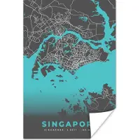 PosterMonkey Poster Stadskaart - Blauw - Singapore - Plattegrond - Kaart - 80x120 cm