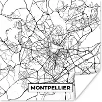 PosterMonkey Poster Montpellier - Stadskaart - Plattegrond - Kaart - Frankrijk - Zwart wit - 100x100 cm XXL
