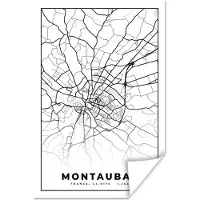 PosterMonkey Poster Frankrijk - Kaart - Montauban - Plattegrond - Stadskaart - Zwart wit - 80x120 cm