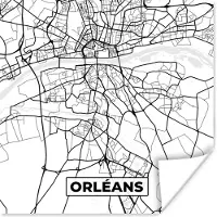 PosterMonkey Poster Frankrijk - Kaart - Plattegrond - Stadskaart - Orléans - Zwart wit - 75x75 cm