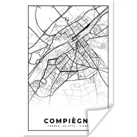 PosterMonkey Poster Plattegrond - Compiègne - Frankrijk - Stadskaart - Kaart - Zwart wit - 120x180 cm XXL