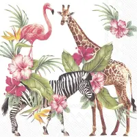 IHR tafel servetten Tropische safari dieren - 60x stuks - 3 laags - 33 x 33 cm - Flamingo - Giraf - Zebra
