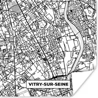 PosterMonkey Poster Kaart - Plattegrond - Vitry-sur-Seine - Frankrijk - Stadskaart - Zwart wit - 50x50 cm