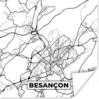 PosterMonkey Poster Stadskaart - Besançon - Plattegrond - Kaart - Frankrijk - Zwart wit - 100x100 cm XXL