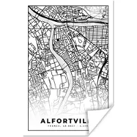 PosterMonkey Poster Stadskaart - Frankrijk - Kaart - Plattegrond - Alfortville - Zwart wit - 40x60 cm