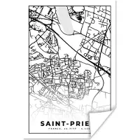 PosterMonkey Poster Plattegrond – Saint-Priest - Kaart – Frankrijk – Stadskaart - Zwart wit - 120x180 cm XXL