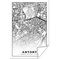 PosterMonkey Poster Stadskaart - Antony - Frankrijk - Kaart - Plattegrond - Zwart wit - 20x30 cm
