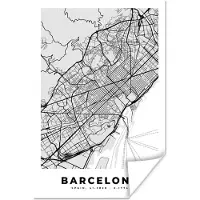 PosterMonkey Poster Barcelona - Stadskaart - Plattegrond - Zwart Wit - Kaart - 40x60 cm