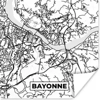 PosterMonkey Poster Kaart - Plattegrond - Frankrijk - Stadskaart - Bayonne - Zwart wit - 30x30 cm