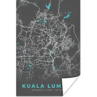 PosterMonkey Poster Kuala Lumpur - Stadskaart - Plattegrond - Kaart - Blauw - 120x180 cm XXL