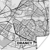 PosterMonkey Poster Kaart - Stadskaart - Drancy - Plattegrond - Frankrijk - 100x100 cm XXL