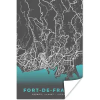 PosterMonkey Poster Kaart – Stadskaart – Frankrijk - Fort-de-France - Plattegrond - 80x120 cm