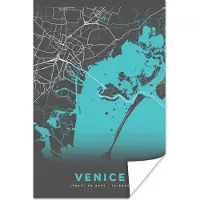 PosterMonkey Poster Venetië - Stadskaart - Plattegrond - Blauw - Kaart - 20x30 cm