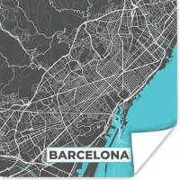 PosterMonkey Poster Barcelona - Blauw - Kaart - Plattegrond - Stadskaart - 30x30 cm