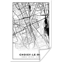 PosterMonkey Poster Frankrijk - Choisy-le-Roi - Plattegrond - Stadskaart - Kaart - Zwart wit - 120x180 cm XXL