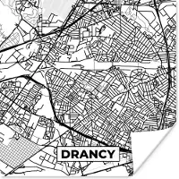 PosterMonkey Poster Plattegrond - Drancy - Kaart - Frankrijk - Stadskaart - Zwart wit - 50x50 cm