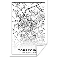 PosterMonkey Poster Stadskaart - Tourcoing - Plattegrond - Kaart - Frankrijk - Zwart wit - 80x120 cm