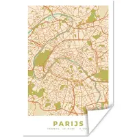 PosterMonkey Poster Kaart - Parijs - Stadskaart - Vintage - Plattegrond - 120x180 cm XXL