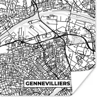 PosterMonkey Poster Frankrijk - Plattegrond - Gennevilliers - Stadskaart - Kaart - Zwart wit - 75x75 cm