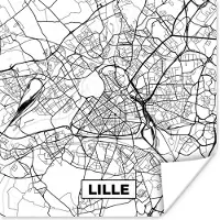 PosterMonkey Poster Lille - Stadskaart - Frankrijk - Kaart - Plattegrond - Zwart wit - 30x30 cm