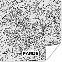 PosterMonkey Poster Parijs - Stadskaart - Zwart Wit - Plattegrond - Kaart - 75x75 cm