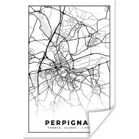 PosterMonkey Poster Plattegrond - Kaart - Frankrijk - Stadskaart - Perpignan - Zwart wit - 40x60 cm