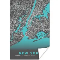 PosterMonkey Poster New York - Stadskaart - Blauw - Plattegrond - Kaart - 60x90 cm