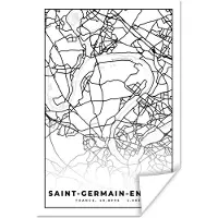 PosterMonkey Poster Kaart – Plattegrond – Frankrijk – Saint-Germain-en-Laye - Stadskaart - Zwart wit - 80x120 cm
