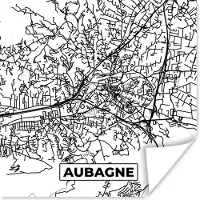 PosterMonkey Poster Aubagne - Kaart - Stadskaart - Frankrijk - Plattegrond - Zwart wit - 50x50 cm