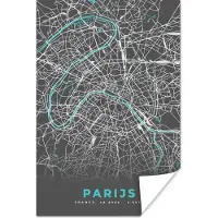 PosterMonkey Poster Parijs - Blauw - Kaart - Plattegrond - Stadskaart - 80x120 cm