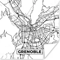 PosterMonkey Poster Kaart - Plattegrond - Grenoble - Frankrijk - Stadskaart - Zwart wit - 30x30 cm
