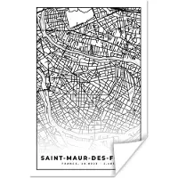 PosterMonkey Poster Frankrijk - Kaart - Plattegrond - Stadskaart - Saint-Maur-des-Fossés - Zwart wit - 120x180 cm XXL