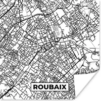 PosterMonkey Poster Kaart - Stadskaart - Roubaix - Frankrijk - Plattegrond - Zwart wit - 75x75 cm