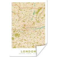PosterMonkey Poster Londen - Stadskaart - Plattegrond - Vintage - Kaart - 40x60 cm