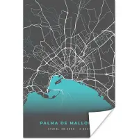 PosterMonkey Poster Mallorca - Stadskaart - Plattegrond - Kaart - Blauw - 120x180 cm XXL
