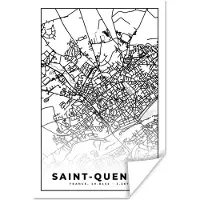 PosterMonkey Poster Stadskaart - Saint-Quentin - Plattegrond - Kaart - Frankrijk - Zwart wit - 120x180 cm XXL