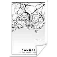PosterMonkey Poster Kaart - Plattegrond - Cannes - Frankrijk - Stadskaart - Zwart wit - 20x30 cm