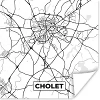 PosterMonkey Poster Cholet - Frankrijk - Plattegrond - Stadskaart - Kaart - Zwart wit - 50x50 cm