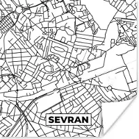 PosterMonkey Poster Plattegrond - Kaart - Frankrijk - Stadskaart - Sevran - Zwart wit - 100x100 cm XXL